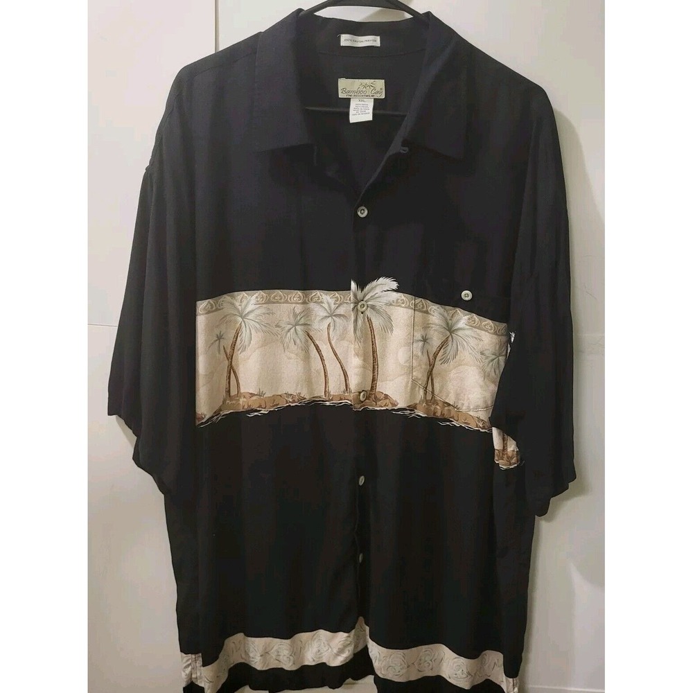 BAMBOO CAY Men's Fall Hawaiian‎ Design Shirt Black /Tan Size Large
